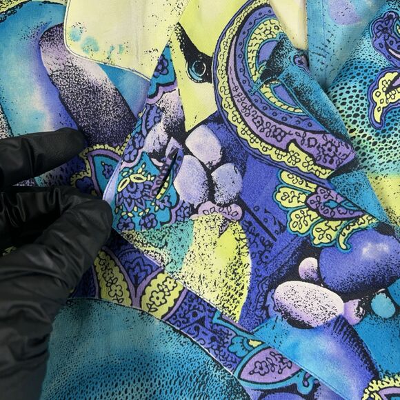 Vintage Silk Top Women's Sz 8 Tropical Ocean Fish Floral Paisley MISSING BUTTONS - Picture 6 of 16